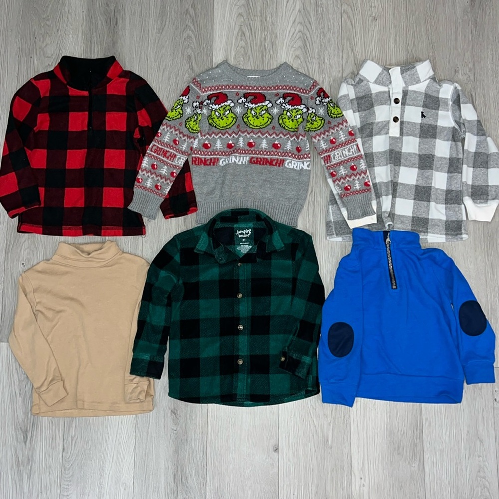 Bundle of 6❗️Grinch Sweater & Fleece 1/4 Zip Tops & Turtleneck-Size 3T - Picture 1 of 16